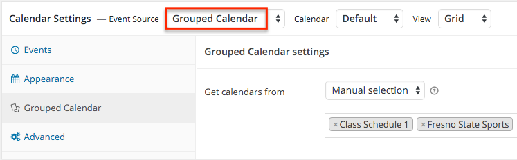Grouped calendar settings